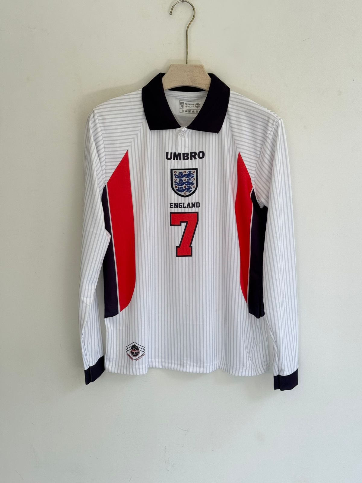 JW OG England Beckham Home 1998 - Retro Shirt (Full Sleeves)(("FS COLLER EMBROIDERY"))