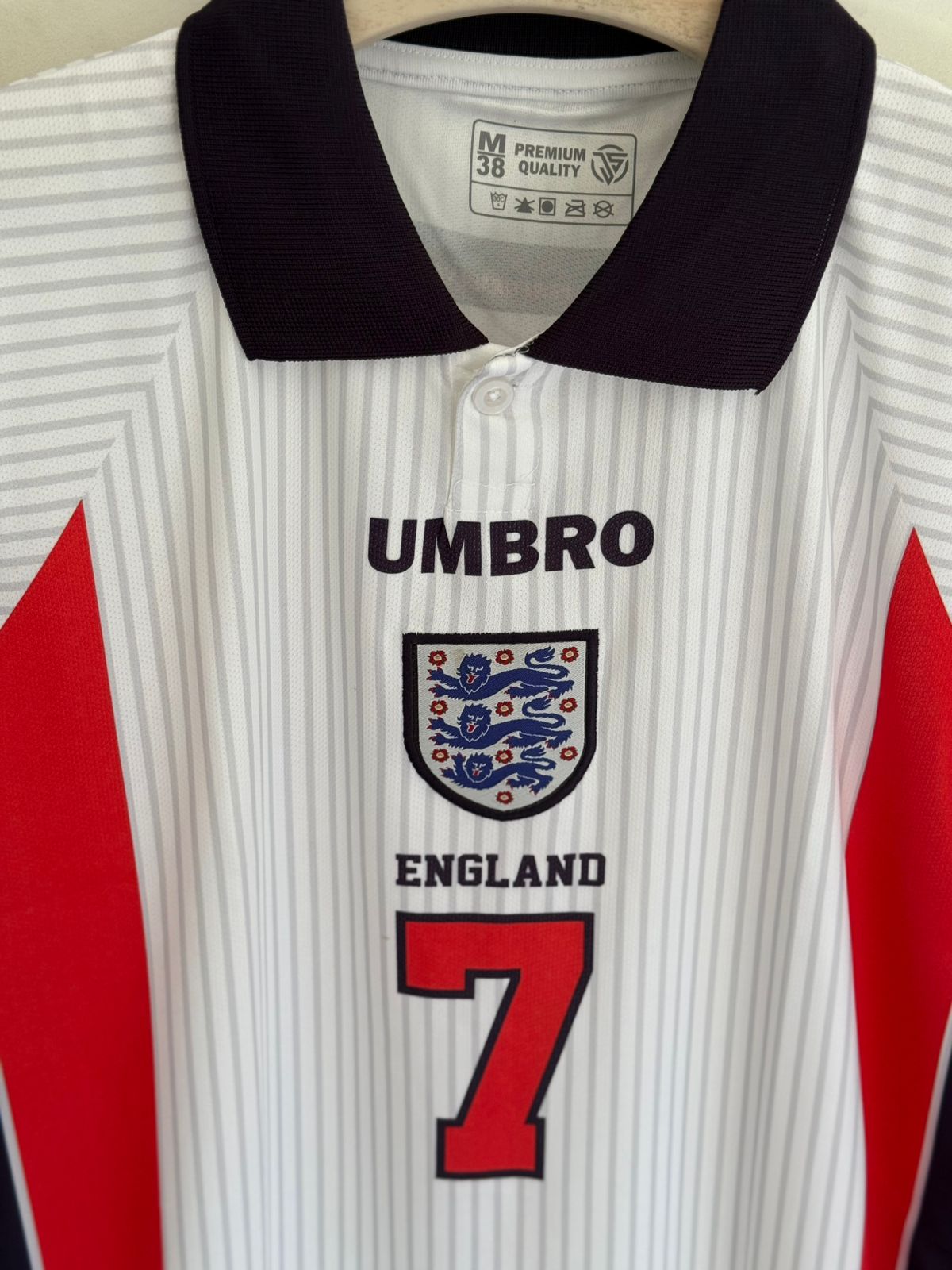 JW OG England Beckham Home 1998 - Retro Shirt (Full Sleeves)(("FS COLLER EMBROIDERY"))