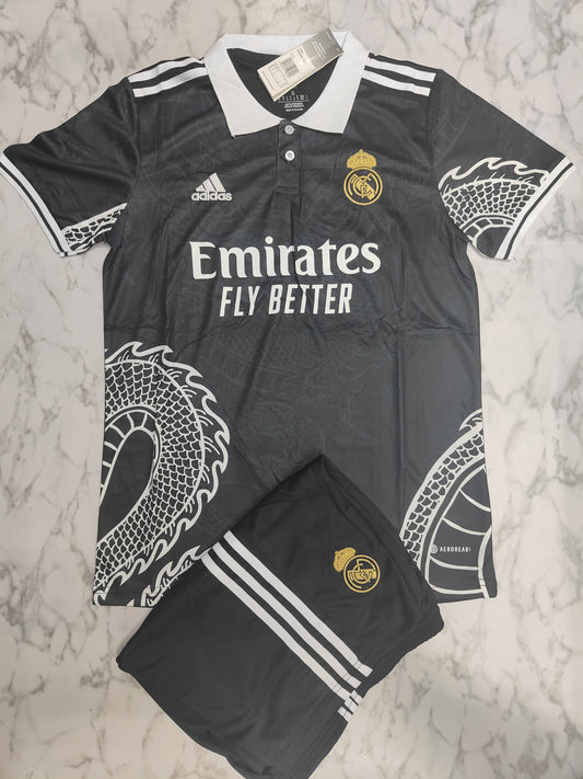 Real Madrid Black Dragon Jersey with Shorts